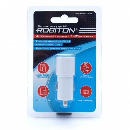 Автомобильное зарядное устройство Robiton TwinUSB2400/AUTO,12/24В, 5В (4,8А)
