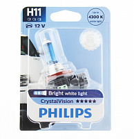 Галогенная лампа головного света H11 Philips Crystal Vision 4300K 12V 55W PGJ19-2 12362CVB1 блистер