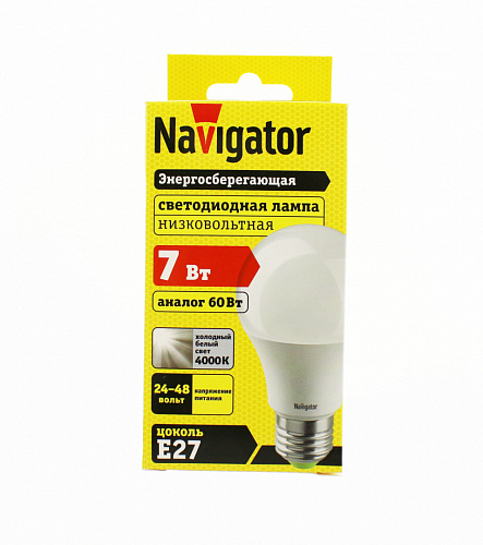 Низковольтная лампа Navigator NLL-A60-7-24/48-4K-E27 (24-48В, 7Вт, аналог 60Вт)