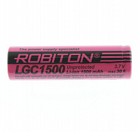 Аккумулятор Robiton 18650 LGC1500 (Li-ion, 3.7V, 1500mAh) max ток разряда 30A, без контроллера