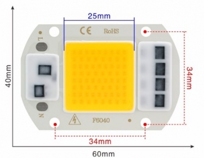 Светодиодная матрица «прямого включения» ST 50W 6000K COB (220V, 4675lm, 60x40mm)