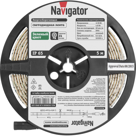 Лента светодиодная Navigator NLS-3528G60-4.8-IP65-12V R5 Green
