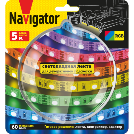 Комплект светодиодной ленты Navigator NLS-SET-04 (12V, 60led/m, RGB, 5м, контроллер, блок питания, IP20) 95146