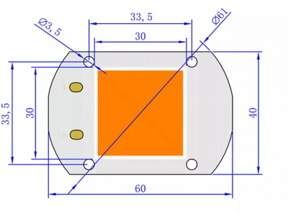 Светодиодная матрица «прямого включения» ST 50W 6000K COB (220V, 4675lm, 60x40mm)