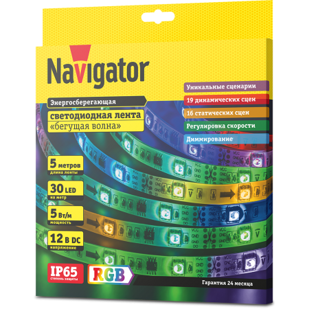 Лента светодиодная Navigator NLS-5050RGBM30-5-IP65-12V SPI «Бегущая волна» 