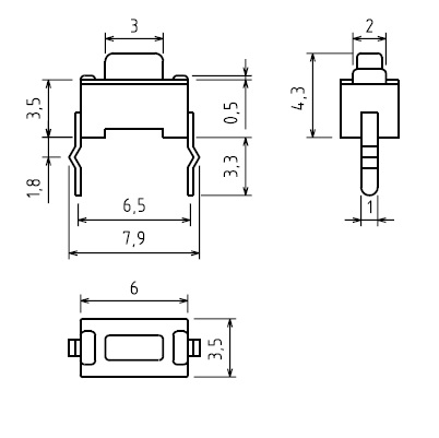 Кнопка тактовая IT-0343  6,0x3,0x4.3мм