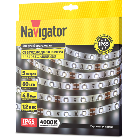 Лента светодиодная Navigator NLS-3528W60-4.8-IP65-12V R5 White Day