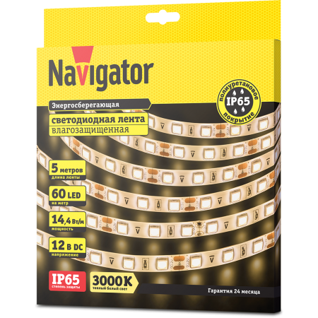 Лента светодиодная Navigator NLS-5050WW60-14.4-IP65-12V R5 Теплый белый