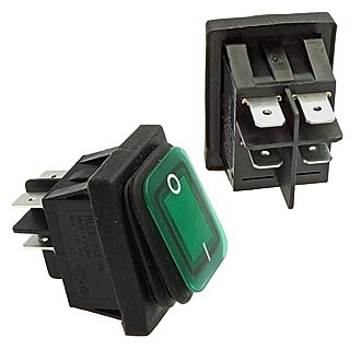 Переключатель клавишный SB092 IP65 22x30mm on-off зелёный