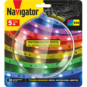 Комплект светодиодной ленты Navigator NLS-SET-02 (12V, 30led/m, RGB, 5м, контроллер, блок питанияб  IP20) 95144