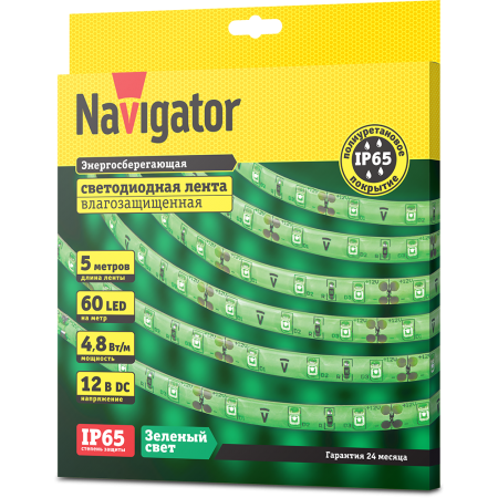 Лента светодиодная Navigator NLS-3528G60-4.8-IP65-12V R5 Green