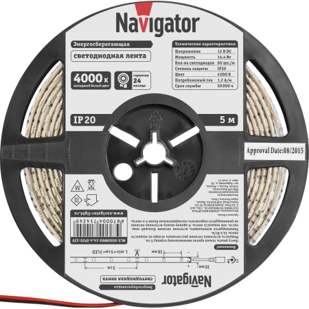 Лента светодиодная Navigator NLS-5050W60-14.4-IP20-12V R5 Дневной белый