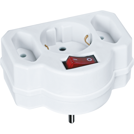 Разветвитель 3 гн. (1 евро+ 2 плоские) с выключателем Navigator (NAD-3-R2F-WH)