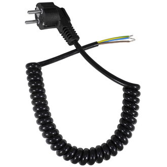 Шнур сетевой Ruichi спиральный с евровилкой без розеки для полотенцесушителя 3x0.75, 1,8м, черный