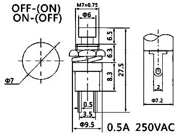 Переключатель кнопочный PBS-10B-2 off-(on) красный