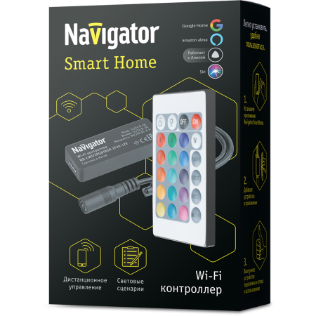 Контроллер Smart Home Navigator ND-CWIFIRGB96IR-IP20-12V (12/24v, 96/192W, Tuya, 2.4G)