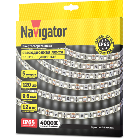 Лента светодиодная Navigator NLS-3528W120-9.6-IP65-12V R5 White Day