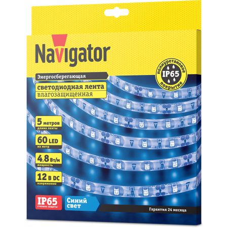 Лента светодиодная Navigator NLS-3528B60-4.8-IP65-12V R5 Blue