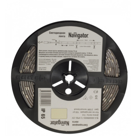 Лента светодиодная Navigator NLS-5050WW60-14.4-IP65-12V R5 Теплый белый