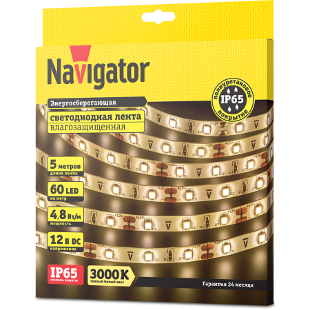 Лента светодиодная Navigator NLS-3528WW60-4.8-IP65-12V R5 Warm