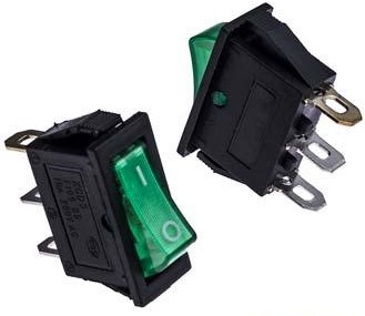 Переключатель клавишный KCD3-101N-C3-G/3P on-off зеленый