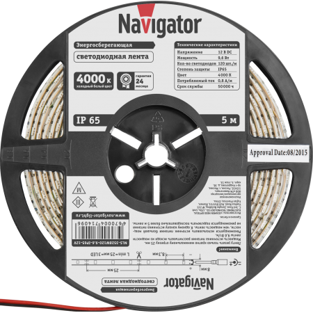 Лента светодиодная Navigator NLS-3528W120-9.6-IP65-12V R5 White Day