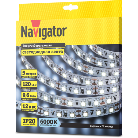 Лента светодиодная Navigator NLS-3528СW120-9.6-IP20-12V R5 White