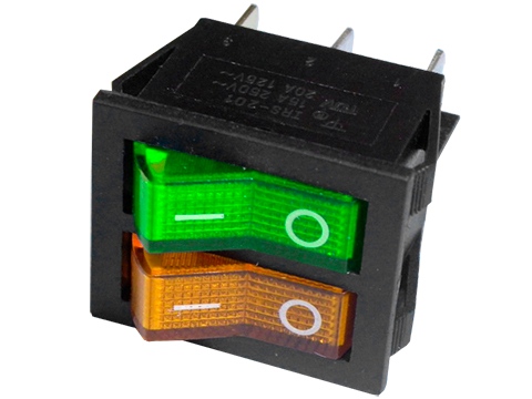 Переключатель клавишный IRS-2101-1B3 Y+G/B on-off жёлтый-зеленый