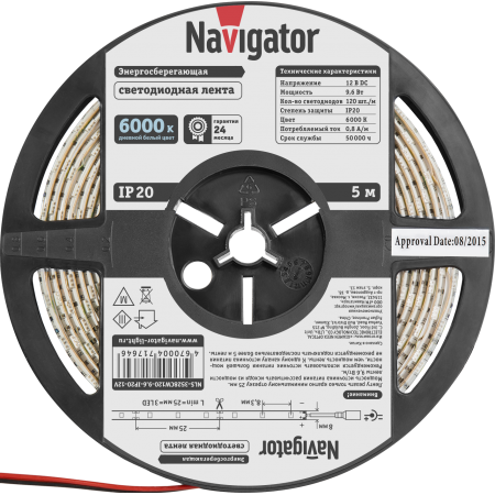 Лента светодиодная Navigator NLS-3528СW120-9.6-IP20-12V R5 White