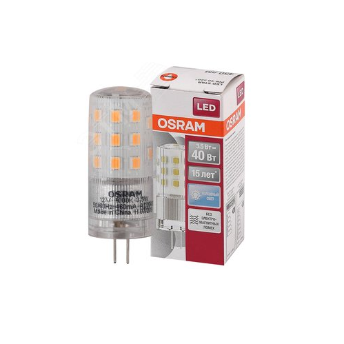 Лампа светодиодная LEDVANCE LEDSPIN40 CL 3,5W/840 12V G4 10X1RUOSRAM