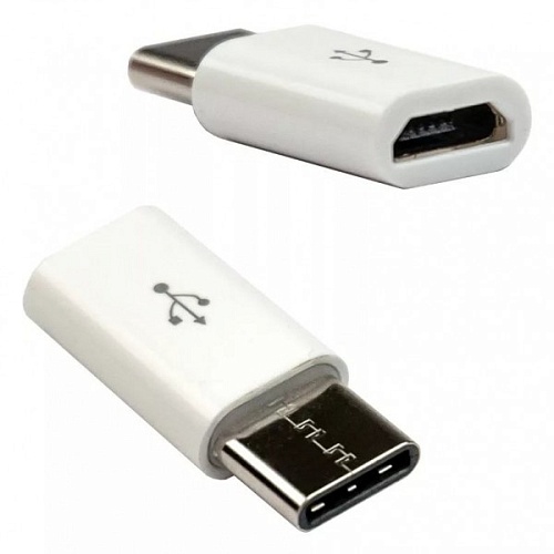 microUSB 5F (гн) - TYPE-C (шт) переходник (белый), Разъём