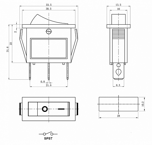 Переключатель клавишный KCD3-101N-C3-G/3P on-off зеленый