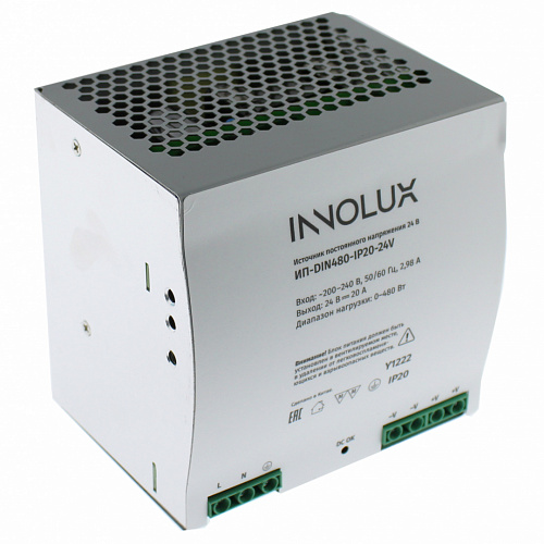 Блок питания на DIN-рейку INNOLUX ИП-DIN480-IP20-24V (24V, 20A, 480W, IP20)