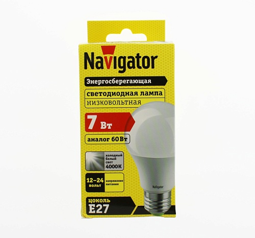 Низковольтная лампа Navigator NLL-A60-7-12/24-4K-E27 (12-24В, 7Вт, аналог 60Вт)