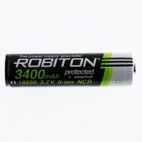 Robiton 18650 NCR18650B (Li-ion, 3.7V, 3400mAh) с платой защиты, высокий контакт