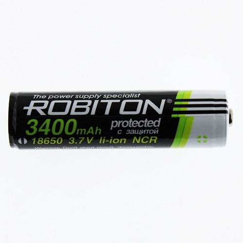Robiton 18650 NCR18650B (Li-ion, 3.7V, 3400mAh) с платой защиты, высокий контакт