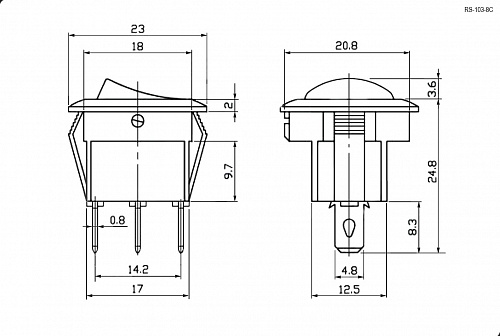 Переключатель клавишный RS-103-8C on-off-on чёрный