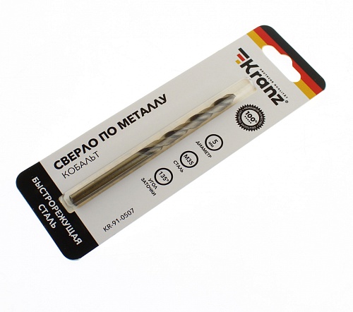 Сверло по металлу Kranz 5,0х86х52 мм HSS, «Кобальт» 1 шт