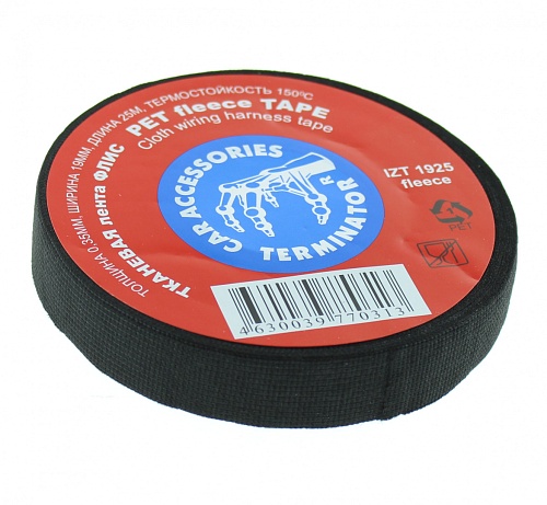 Изолента Terminator IZT1925 fleece черная тканевая, 19мм x 25м х 0.35мм