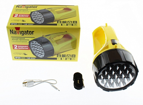 Фонарь-прожектор 2Вт (19led), 2 режима работы, до 250м, до 5ч, Lead-acid 4.4в 1Ач Navigator (NPT-SP32-ACCU)