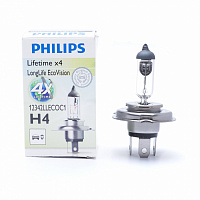 Галогенная лампа головного света H4 Philips LongLife EcoVision 3100К 12V 60/55W P43t-38 12342LLECOC1 1