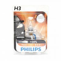 Галогенная лампа головного света H3 Philips Vision+30% 3200K 12V 55W PK22s 12336PRB1 блистер