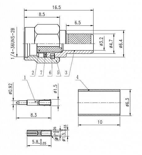 SMA-C58P-RP гнездо на кабель RG58 (обжим; внутр. резьба) , Разъём высокочастотный