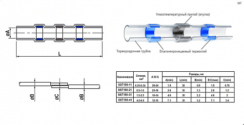 Втулка SST150-11 (0,25-0,34 mm2) white  с припоем