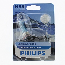 Галогенная лампа головного света HB3 Philips WhiteVision Ultra 3800K 12V 60W P20d 9005WVUB1 блистер 1