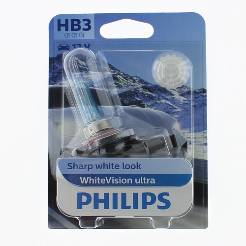 Галогенная лампа головного света HB3 Philips WhiteVision Ultra 3800K 12V 60W P20d 9005WVUB1 блистер 1