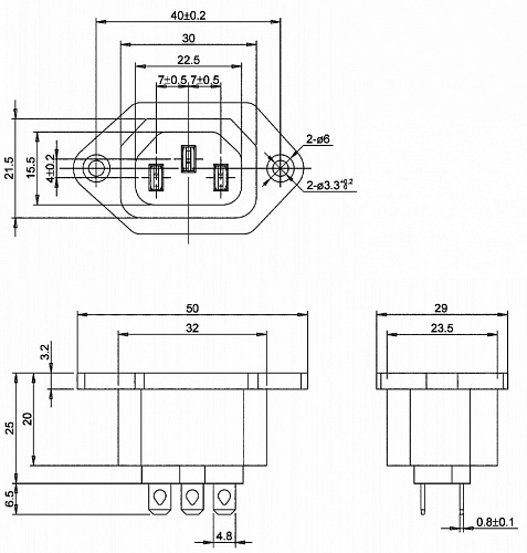 AC-022 розетка на корпус (220В) 3 контакта, Разъем питания