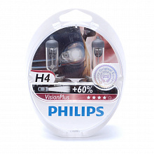 Галогенная лампа головного света H4 Philips VisionPlus+60% 3250К 12V 60/55W P43t-38 12342VPS2 2шт