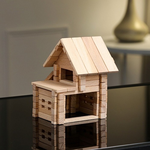 Конструктор деревянный Лесная мастерская «Домик с гаражом», 75 деталей, массив бука