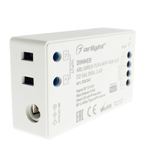 Контроллер ARL-SIRIUS-TUYA-WIFI-RGB-SUF (RGB, 12-24V, 3x5A, 180-360W, 2.4G)